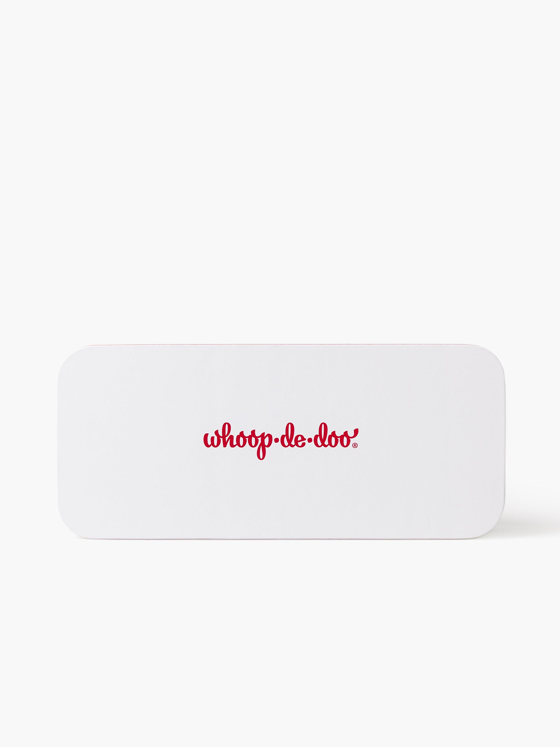Elegant white gift box for the Whoop-de-doo Classic vibrator featuring the distinctive red brand logo.
