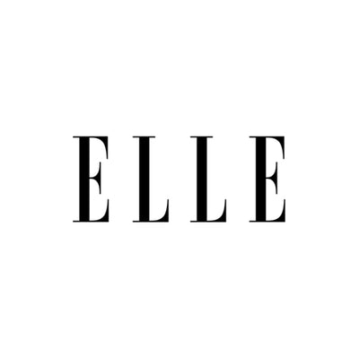 Black and white logo of ELLE magazine.