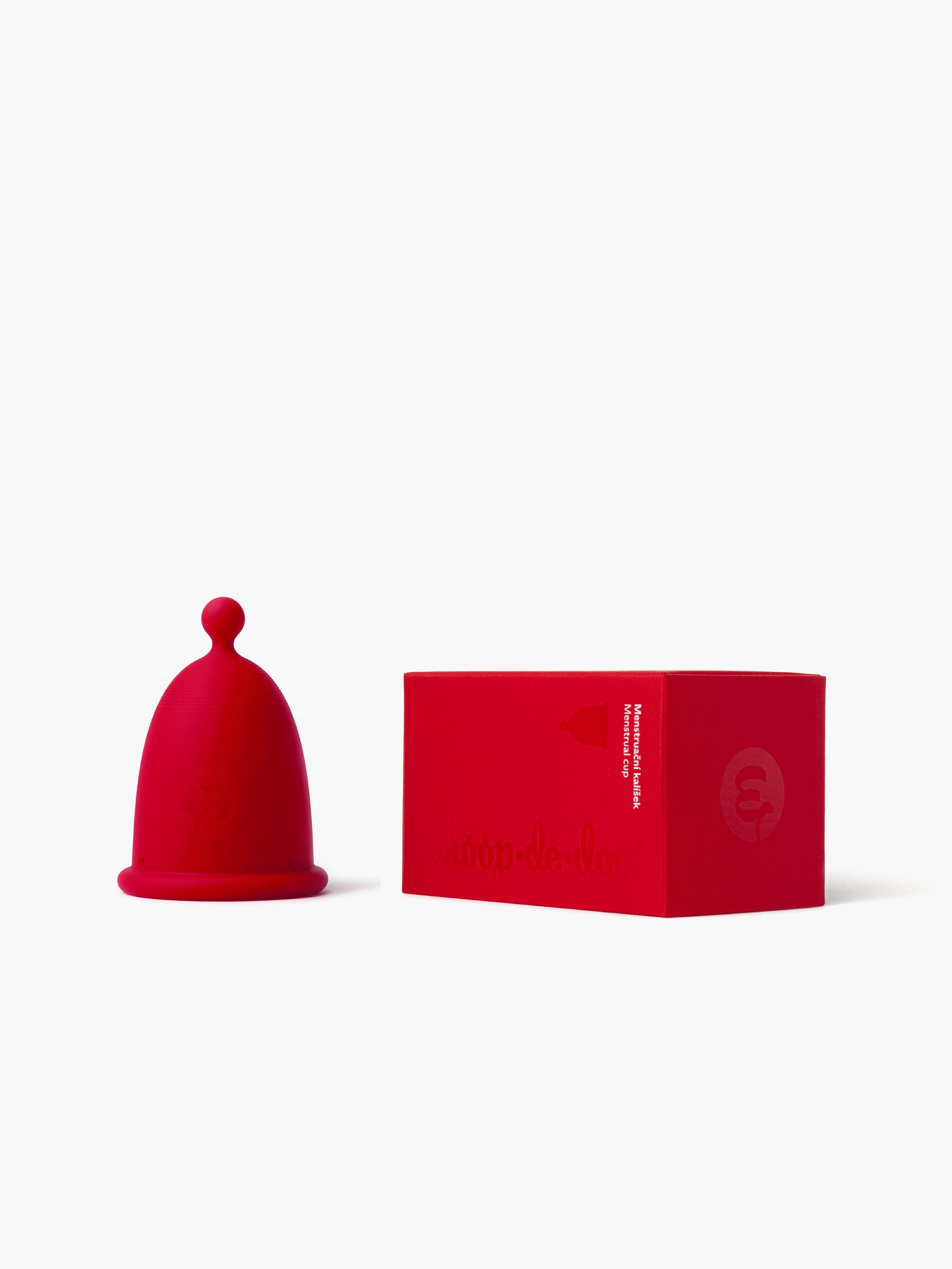 Whoop-de-doo Menstrual Cup Classic version in Red Grey shade with a matching red packaging box for sustainable and reliable period protection.