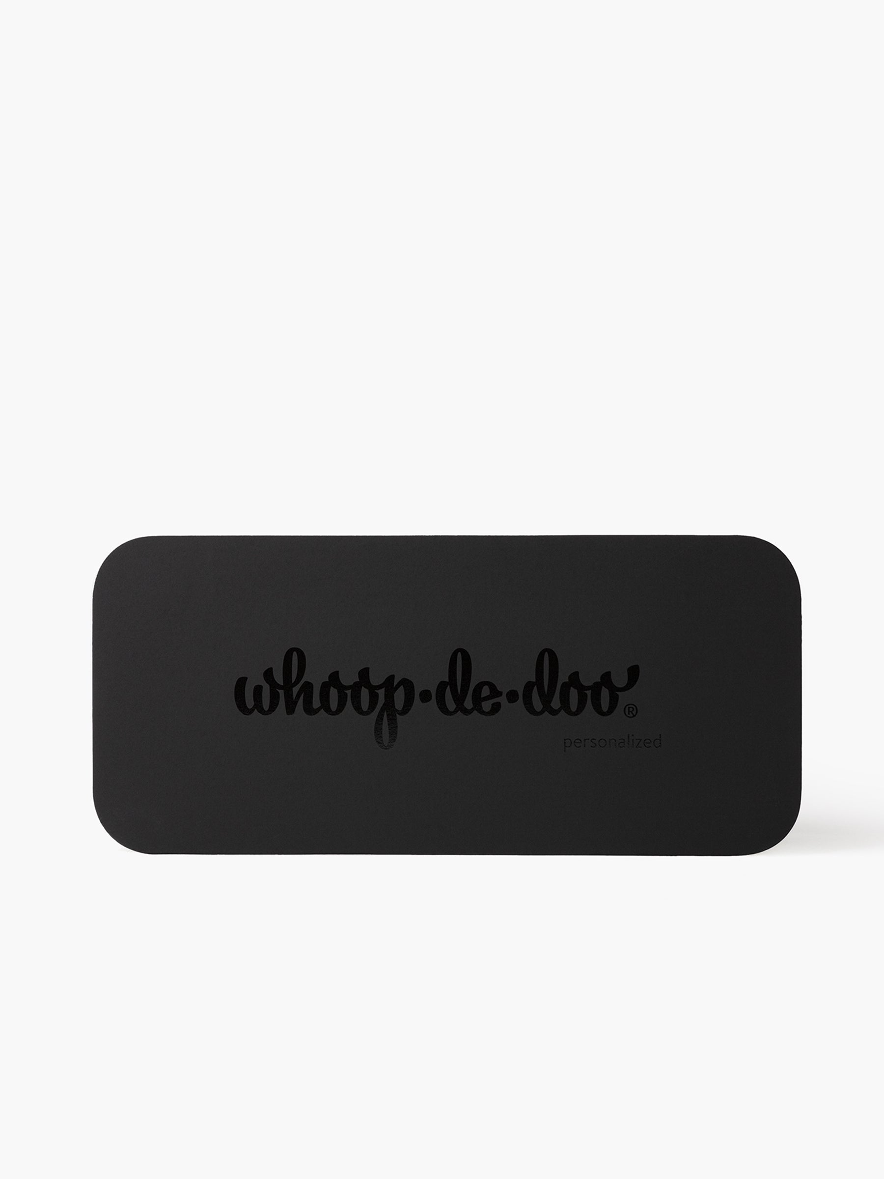 Luxury black gift box with the Whoop-de-doo logo for premium and personalized intimate products on a white background.